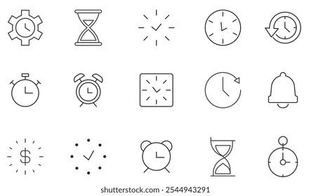 Time and clock line icons set. Calendar, timer, watch, speed, date and management. vector. editable	