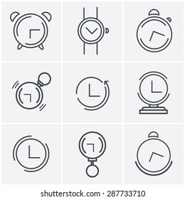 Time Clock Line Icons Set, Vector Design