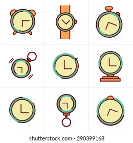 Time Clock Line Icons Set, Vector Design