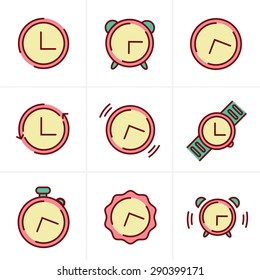 Time Clock Line Icons Set, Vector Design