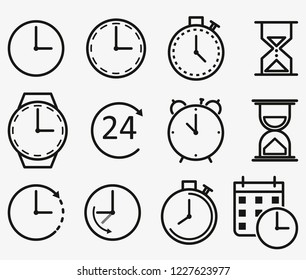 Time and clock line icons. Vector linear icon set