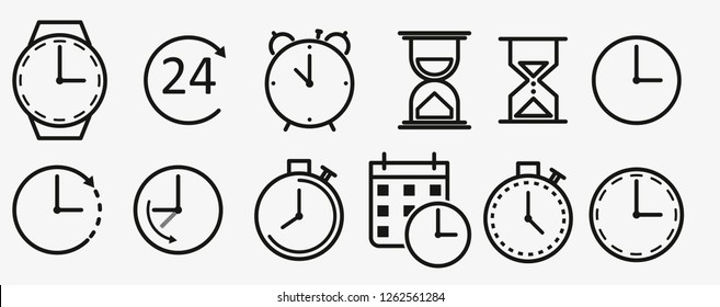 Time and clock line icons. Vector linear icon set