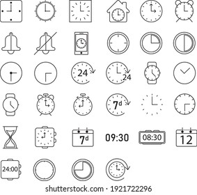 Time and clock line icons. Vector linear icon set.