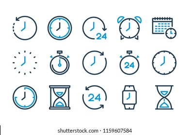 Time and Clock line icons. Watch and Time Management vector icon set.