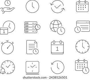 Iconos de línea de tiempo y reloj. Icono de vector Reloj, Temporizador, Fecha, Hora actual y Calendario.
