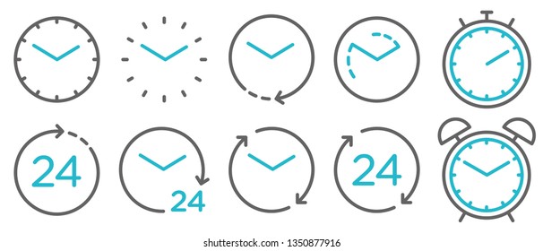 Time and clock line isolated icons. Vector linear icon set