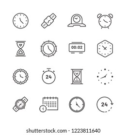 Time and clock linear icon set. Vector line icons of watch collection.