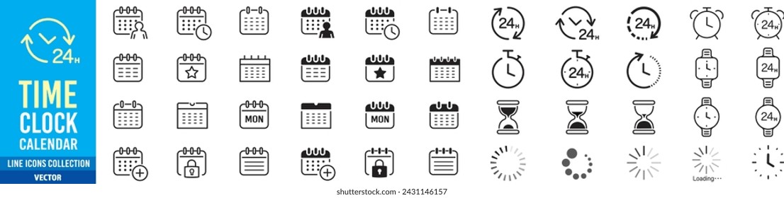 Time Clock liner Icons collection vector