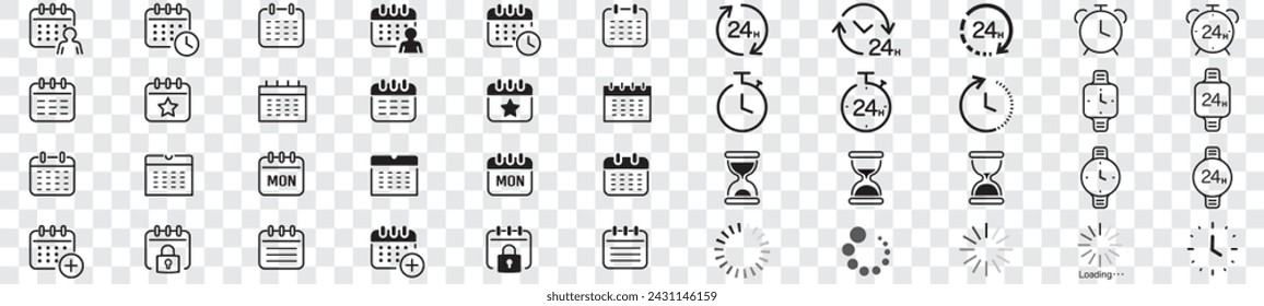 Time Clock liner Icons collection vector