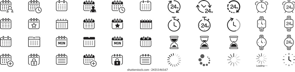 Time Clock liner Icons collection vector