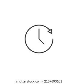 Tiempo y reloj. Ilustración minimalista dibujada con delgada línea negra. Trazo editable. Adecuado para sitios web, tiendas, aplicaciones móviles. Icono de línea del reloj con flecha como símbolo del temporizador 
