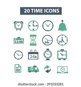 time, clock, minute, hours, 24h isolated icons, signs, illustrations on white background for website, internet, mobile application, vector