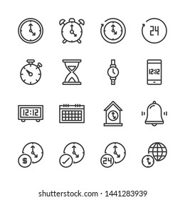 Time and clock in outline icon set.Vector illustration
