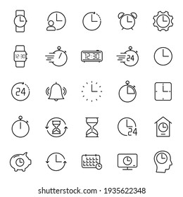 time and clock outline vector icons isolated on white. time and clock icon set for web and ui design, mobile apps and print products