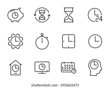 time and clock outline vector icons isolated on white. time and clock icon set for web and ui design, mobile apps and print products