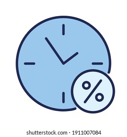 time clock with percent symbol flat style vector illustration design