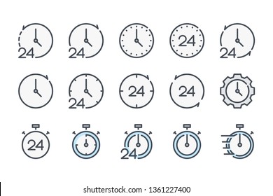Time and Clock related color line icon set. Watch and Hour linear icons. Countdown colorful outline vector sign collection.