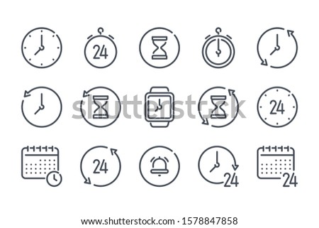 Time and clock related line icon set. Hour, Timer and stopwatch linear icons. Date and calendar schedule outline vector sign collection.