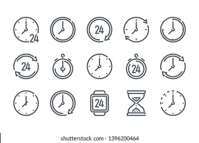 Time and clock related line vector icon set.
