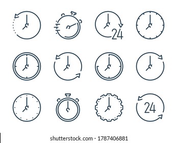 Time and Clock related vector line icons. Timer and Countdown outline icon set.