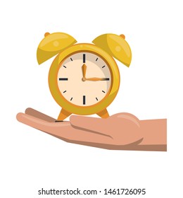 time clock retro classic vintage watch alarm over hand cartoon vector illustration graphic design