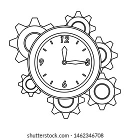 time clock round watch alarm with gears cartoon vector illustration graphic design