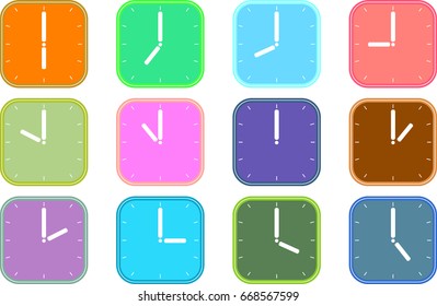 Time clock Rounded square with a variety of colours.vector icon