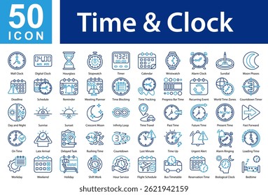 Time and Clock Scheduling Icon Collection Set and Outline Color