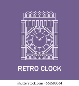 Time and clock sign. Watch icon. Line style illustration isolated. Retro design.