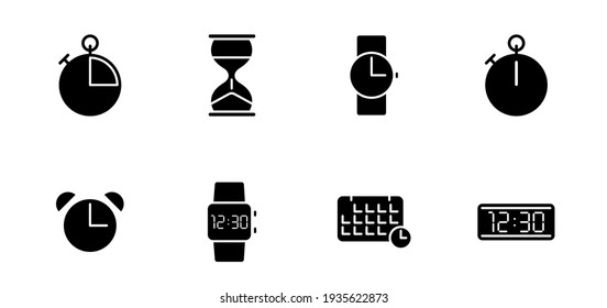 time and clock silhouette vector icons isolated on white. time and clock icon set for web, mobile apps, ui design and print