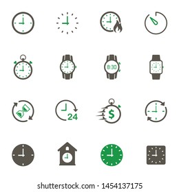 time clock simple vector icons in two colors isolated on white background. time is money business concept. time clock 2 color icons for web and ui design