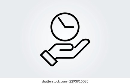 Tiempo, reloj de parada, oferta limitada, hora feliz, concepto de plazo, mano, icono de línea ilustración vectorial