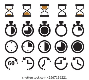 time clock stopwatch icon set sand timer vector illustration