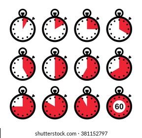 Time, clock, stopwatch red vector icons set 