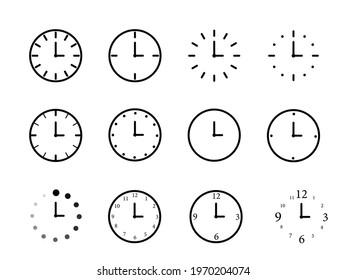 Time and clock thin line icons.  Flat symbol for web. Line stroke.