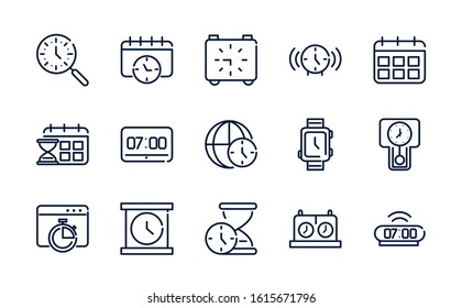 time clock timer hour date linear design set icons vector illustration