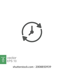 time clock update refresh icon. Restore Clock inside recycle arrows. Update clock change or update date. forward or back time, reverse time. solid style vector illustration design on white. EPS 10