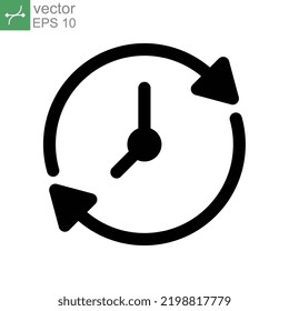 time clock update refresh icon. Restore Clock inside recycle arrows. Update clock change or update date. forward or back time, reverse time. solid style vector illustration design on white. EPS 10