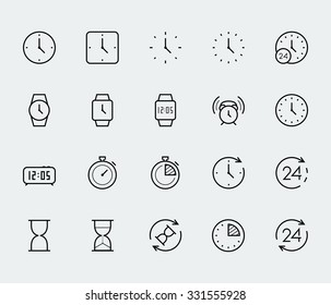 Time and clock vector icon set in thin line style