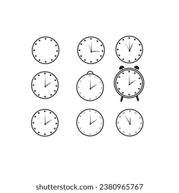 Time and clock vector linear icons set. Time management. Timer, speed, alarm, recovery, time management, calendar and more. Isolated collection of time for web sites icon on white background.