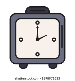 reloj de hora línea de formulario cuadrado analógico de alarma y diseño de ilustración vectorial de estilo de relleno