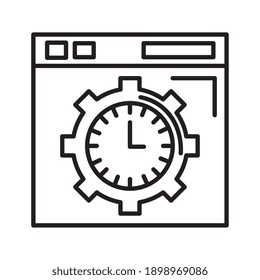 time clock watch analog in gear and template line style icon vector illustration design