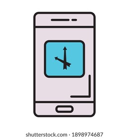 time clock watch analog in smartphone line and fill style icon vector illustration design