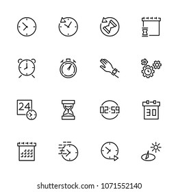 Time, Clock, Watches, Calendar, Duration, Time Lapse Line Icon Set. Editable Stroke Vector. Pixel Perfect. Isolated At White Background