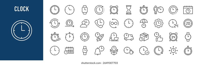 Time and Clock web icons in line style. Calendar, timer, time, stopwatch, countdown, collection. Vector illustration.	