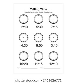 Time and Clock Worksheets. Math Worksheets: Telling Time. Analog Time Worksheets for Kids