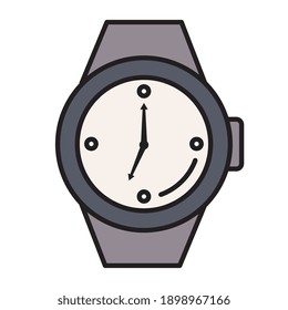 time clock wristwatch analog style line and fill icon vector illustration design