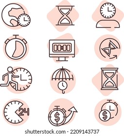 Juego de iconos de relojes de tiempo, ilustración, vector sobre fondo blanco.