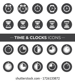 Time and Clocks icons that can be used in your Websites, Flyers, Posters, or in your Infographics.