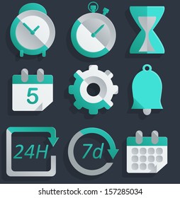 Time, clocks set of flat design icons-vector
